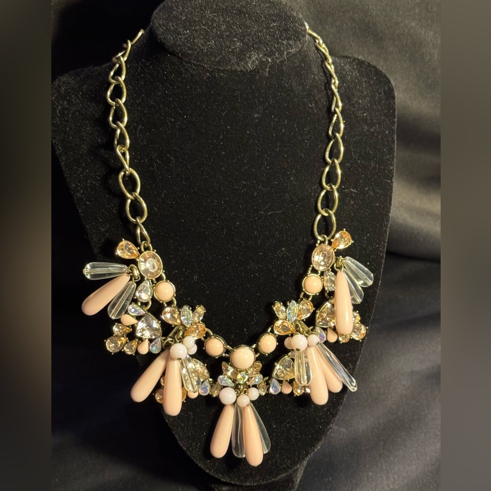 Sugarfix by Baublebar Peach/Pink Clear Iridescent  Rhinestone Statement Necklace